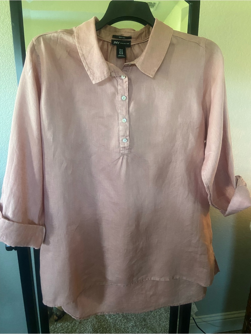 Jones New York Light Pink Linen Button-Front Blouse